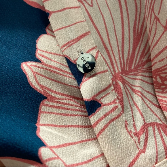 DKNY Women's Navy and Pink Floral Button Down Shirt - Picture 12 of 14